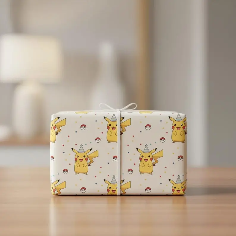 Yellow Party Character Wrapping Paper, Birthday Gift Wrap
