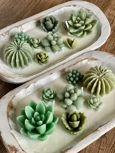 Arizona Dream Cactus Garden Candle — Sculptural Soy Wax in Carved Wood Bowl