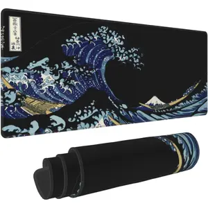 Sea  Wave Black XXL XL Large Gaming  Pad for Desk, Non-Slip Long Extended Keyboard Pads Mousepad Rubber Table Mat 31.5 X 11.8 Inch