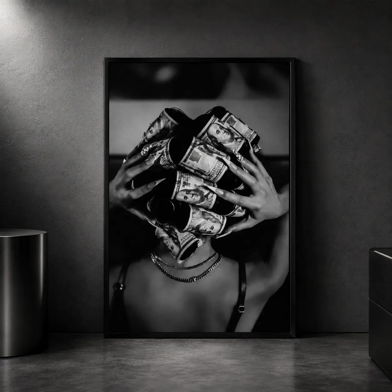 Black White Money Figure Canvas Wall Art, Luxury Trendy Wealth Theme Poster, Modern Aesthetic Wall Decor for Office Bedroom Living Room Apartment Home Decoration