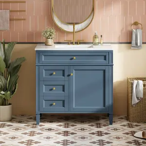 36'' Bathroom Vanity with Top Sink, Modern Bathroom Storage Cabinet with 2 Drawers and a Tip-out Drawer, Single Sink Bathroom Vanity