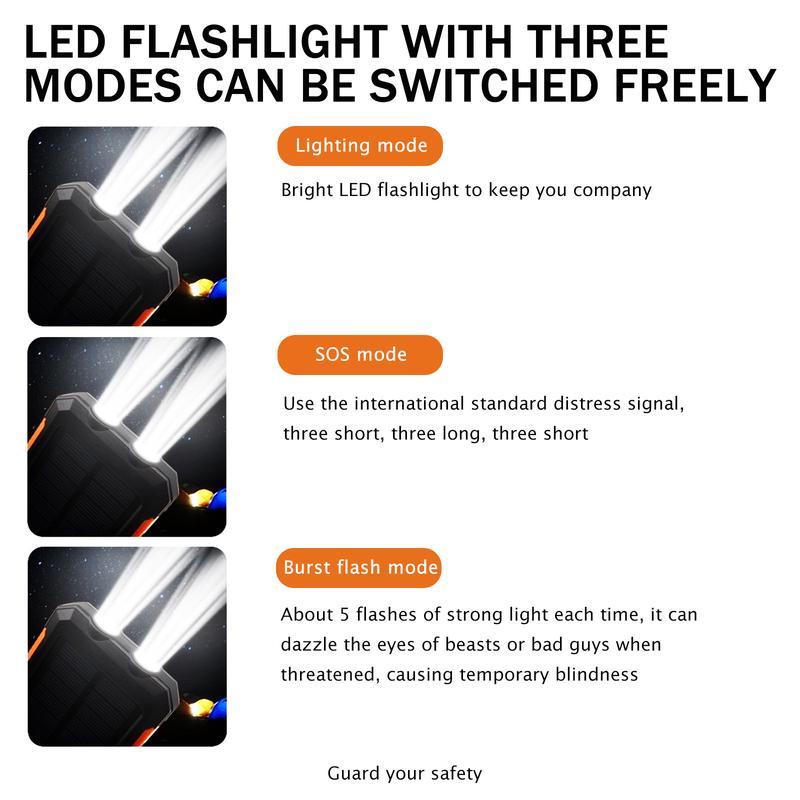 Solar Charger Power Bank 10000mAh Solar Phone Charger, Portable Charger Fast Charger Dual USB Ports Built-in LED Flashlight and Compass, IP65 Waterproof Portable Power Bank for Outdoor Activities-IP65 Waterproof Outdoor Phone Charger