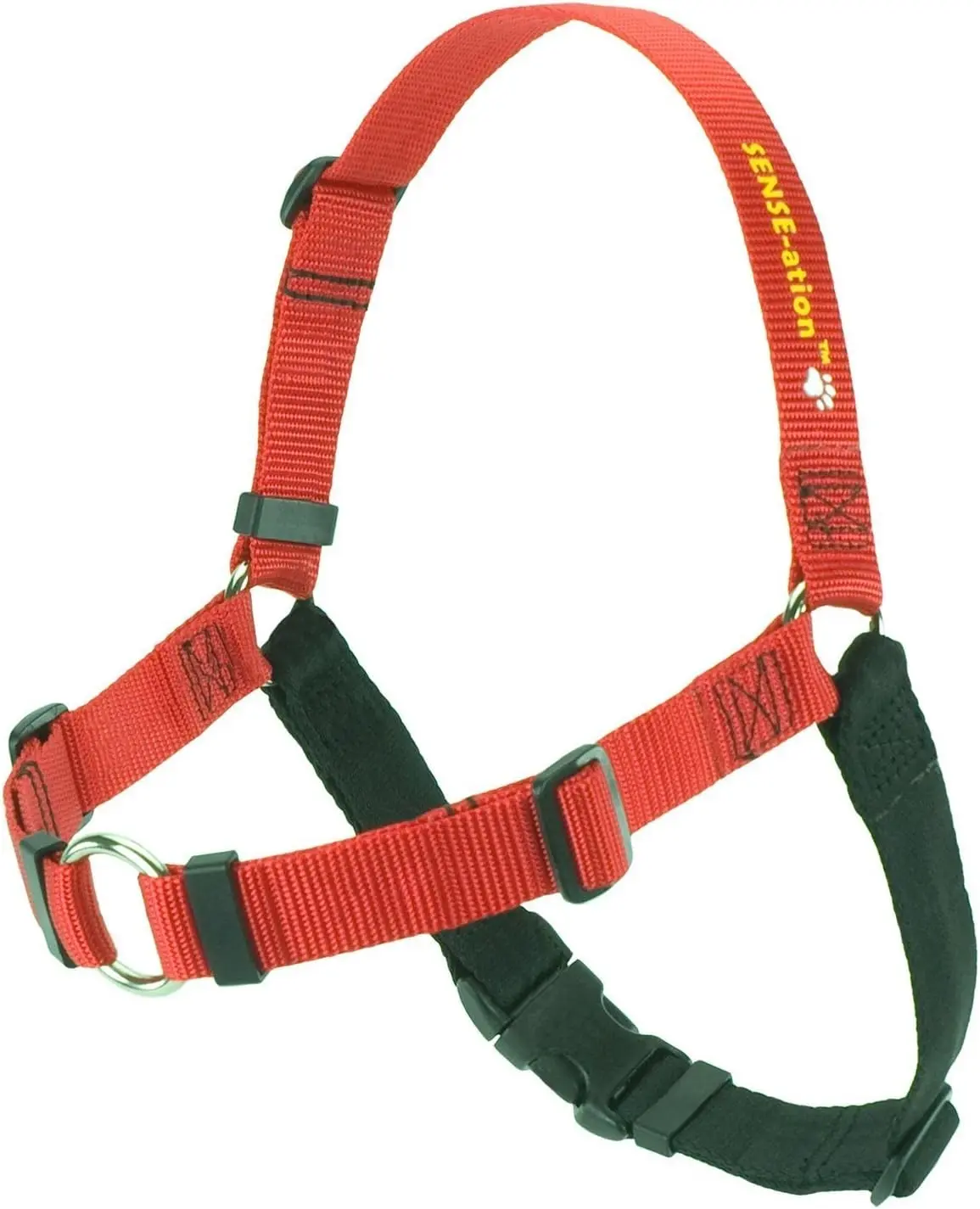 Sense-ation No-Pull Dog Harness, Medium/Large 1in, Red with Black | Front-Connection Harness, Polyester Girth Strap