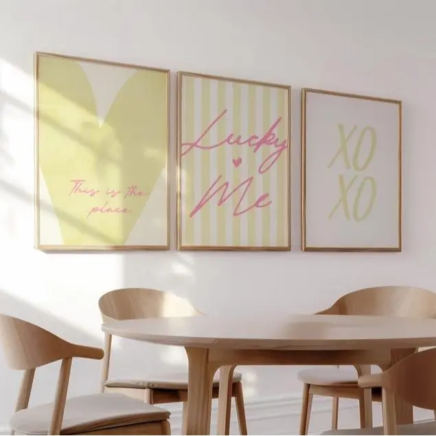 Butter Yellow Pink Lucky Me Pin Stripe Set of 3 Wall Art | Lucky you Poster -Dorm Aesthetic Preppy Coquette Art | Digital Download Set