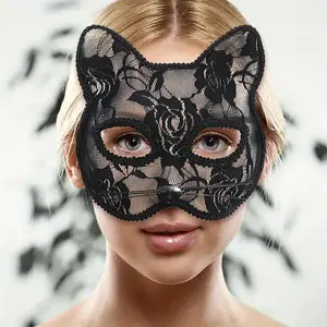 Lace Cat Mask Half Face Mask for Costume Role Play, Makeup Party, Christmas Halloween Party Decoration Supplies, Twilight Masquerade