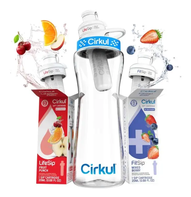 Cirkul 22oz Clear Plastic Water Bottle with Two No Sugar, 0 Cal Cartridges
