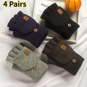 4-Pack Unisex Touchscreen Fingerless Knit Gloves - Thick Warm Half-Finger Winter Gloves for Men/Women/Students