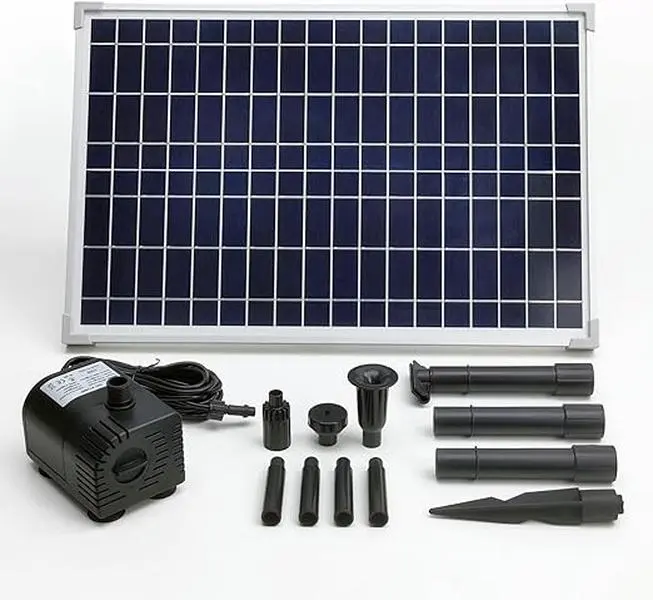AEO 25W Solar Water Pump KIT: DC Dry-Run Protection Water Pump 370GpH with 18V 25W Solar Panel for Fountain, Fish Pond, and Aquarium (No Backup Battery)