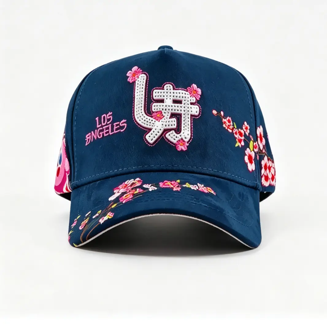 Floral Embroidered Baseball Cap with Pink and White Floral Design Casual Adjustable Sun Hat for Men Women