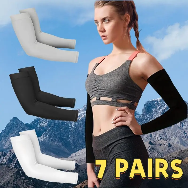 Sports Arm Sleeves, 7 Pairs/set Breathable Sun Protection Arm Sleeves, Elbow Support for Running Climbing Driving Cycling