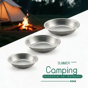 1–3 pcs stainless steel non-magnetic thickened electroplated plates/dishes for outdoor camping and BBQ—round steak plates suitable for Western cuisine