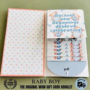 Baby Boy Handmade Gift Card Holder Waterfall Gift Card Booklet Gift for new Baby Gender bear themed blue Newborn Gift