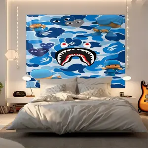 Cartoon Camo Shark Print Tapestry, Exquisite Decorative Wall Hanging, The Perfect Backdrop Decoration for Bedroom, Dormitory, And Living Room ，Mix-and-Match Style Wall Tapestry.