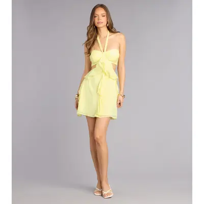 yellow dress windsor Katalina V-Neck Ruffle A-Line Party a center Textured Crossback Yellow Dress Maple