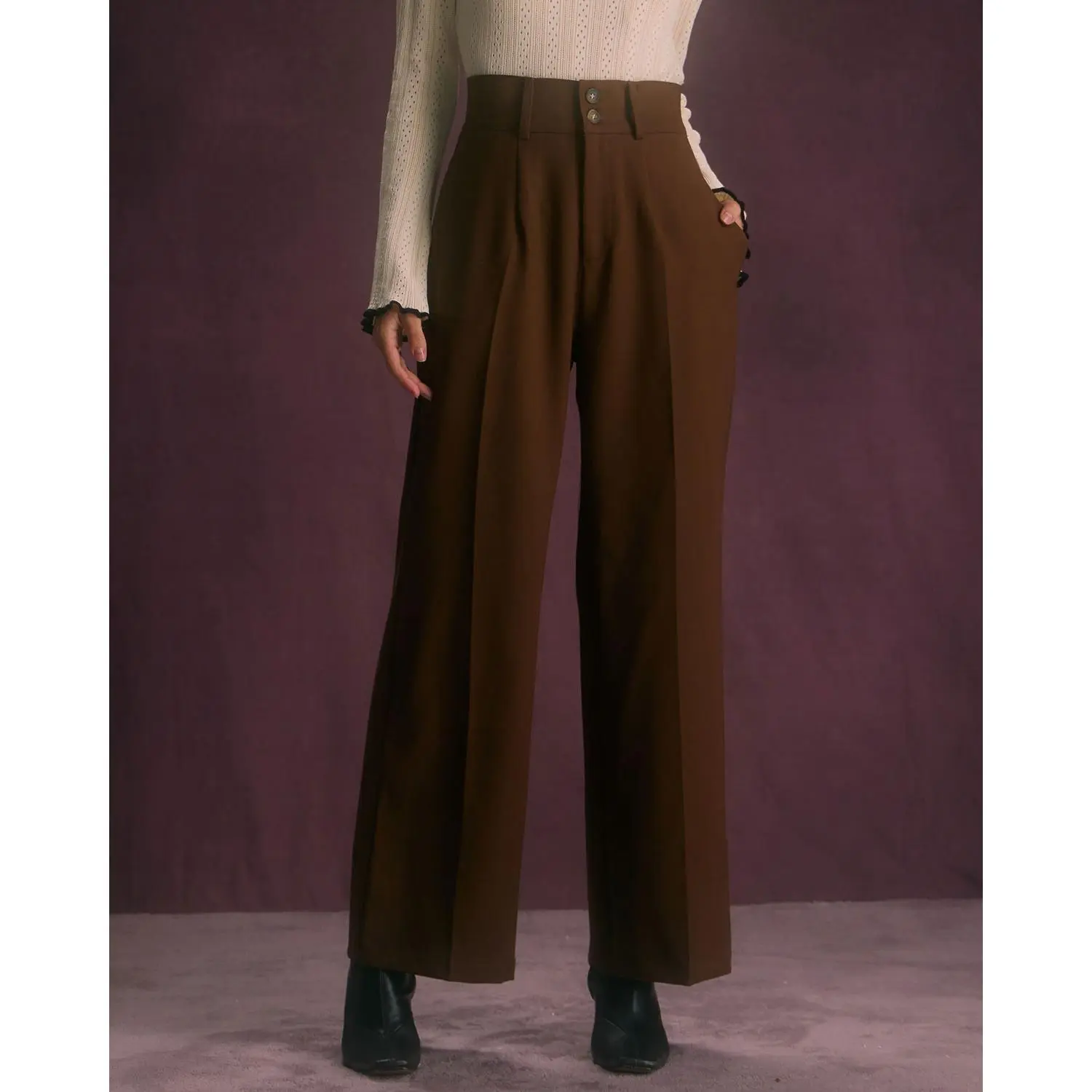 RIHOAS Women's High Waisted Straight Leg Pants - Regular Fit, Stretch Fabric, Slant Pockets, Business Casual Elegant Bottom Piece