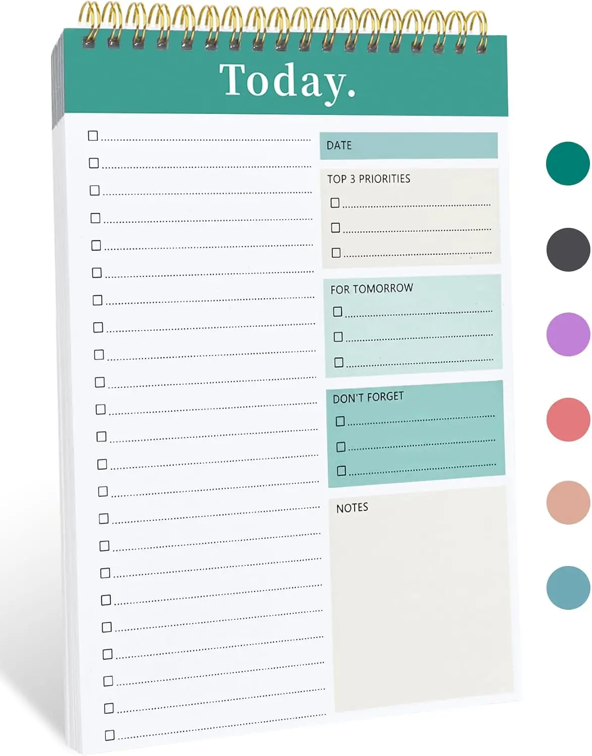 Daily To Do List Notepad - 52 Sheets Spiral Planner Checklist Notebook Work Organizer Planning Pad Perfect for Enhanced Productivity and Tasks Goal Achievement - Green