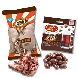 A&W Root Beer Cotton Candy 3.1 oz & Jelly Beans 3.5 oz Combo Pack – Soda Flavored Candy Duo