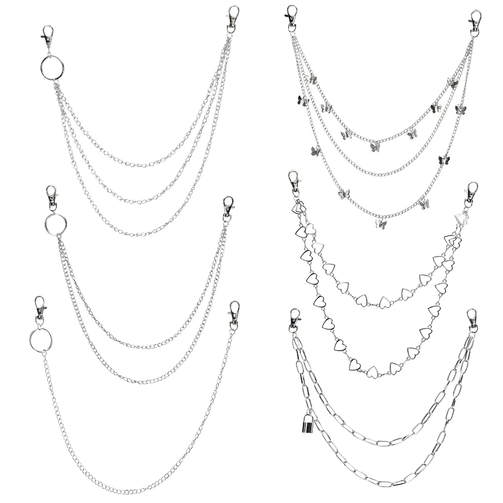 6-Piece Metal Snake Waist Chain Set - Gothic Punk Rock Male Body Jewelry with Hooks, Suitable for Wallets, Pants, Jeans - Dancers' Street Fashion Sewing Accessories