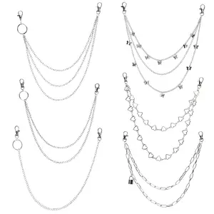 6 pcs set metal pants chain - Gothic punk rock chain with hooks, suitable for wallets, pants, jeans - men's and women's street fashion accessories