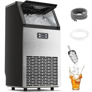 Commercial Ice Maker Machine, 2026 Upgraded 66lbs/80lbs/100lbs 24H Stainless Steel Ice Machine with 33lbs Storage Capacity, Self-Cleaning Freestanding Ice Maker for Home Bar Restaurant Office Outdoor