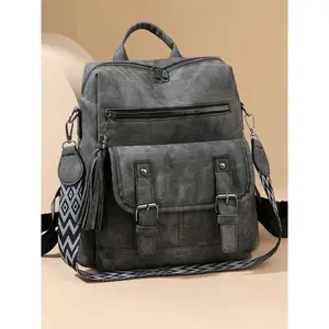 Women's Dual-Use Shoulder Bag, High-Quality Soft Leather, Large Capacity Commuter Backpack, Multifunctional Travel Bag, Korean Vintage Style, Casual Travel Backpack