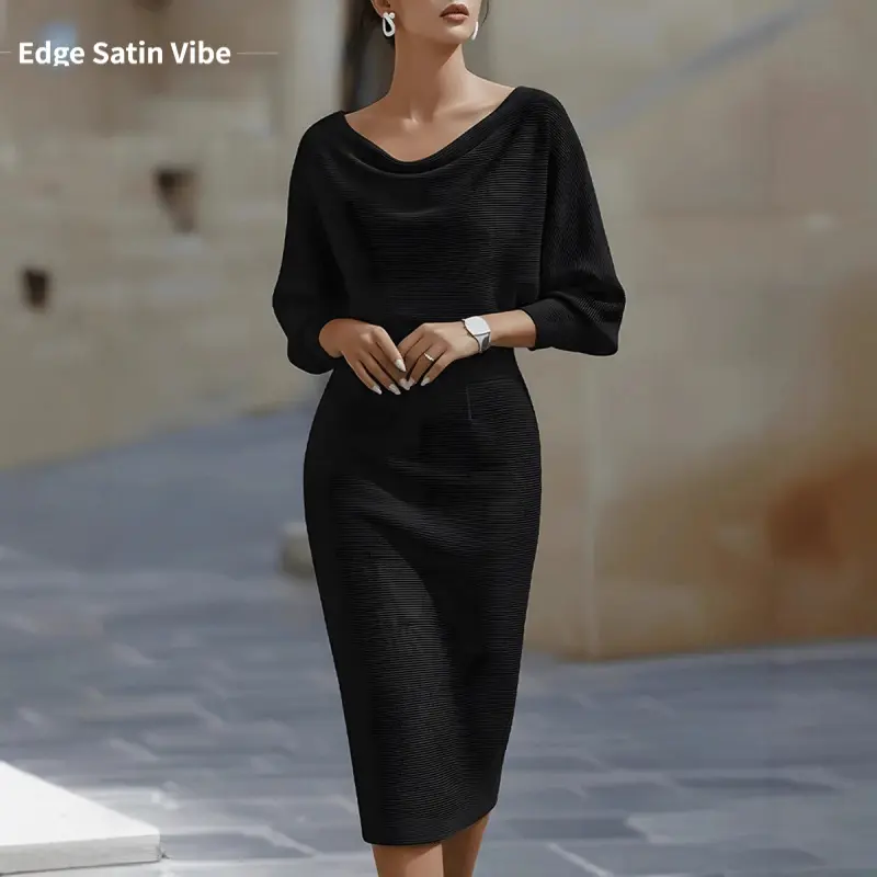 Fashionable Draped Batwing Sleeve Mid-Length Dress