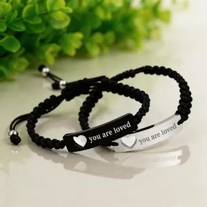Viral Couple Bracelets Set - Engraved "YOU ARE LOVED" Stainless Steel Heart Charm Adjustable Heart Design Bracelets, Stackable Stylish Pair, Daily Wear Anniversary Gift for Him Her, Adjustable Bracelet, Heart Design Bracelet