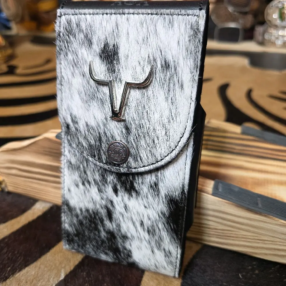 White and Black Cowhide Phone Case, Protective Mobile Phone Accessory
