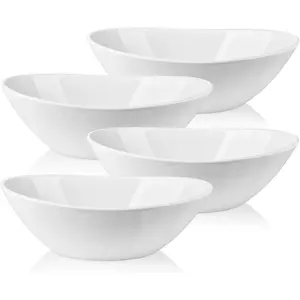 9" Serving Bowls for Wedding Decor, 36 OZ Porcelain Serving Dishes for Entertaining, Large Bowls Set for Soup Salad Side Dishes Pasta, Good Size for Dinner Party, Set of 4, White