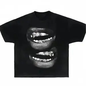 Summer 2026 Streetwear[100% Cotton]Garment Dyed Boxy Shirt Featuring a Grin Fang Mouth Design summerwinsUnisex Graphic Tee