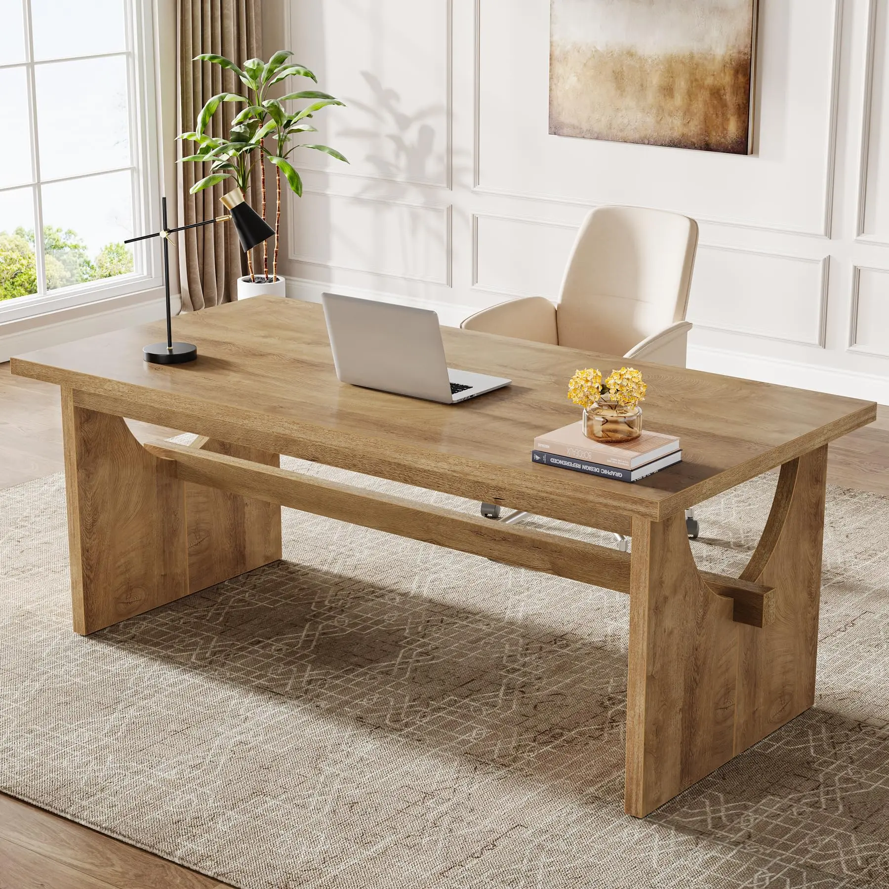 Tribesigns Farmhouse Executive Desk, 63-Inch Large Writing Table for Home Office, Rustic Brown Computer Workstation with Sturdy Legs Tribesigns Farmhouse Executive Desk, 63-Inch Large Writing Table for Home Office, Rustic Brown Computer Workstation with Sturdy Legs
