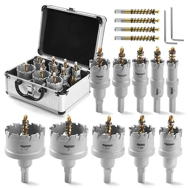 Carbide Hole Saw Kit for Metal TCT 5/8"-2-1/4" Inch Hole Cutter Set, for High Precision Cutting of Stainless Steel, Iron, Copper, Brass