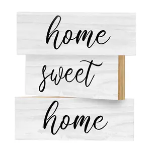 JennyGems Home Sweet Home Wooden Block Signs Set of 3, Tiered Tray Decor, Housewarming Gifts, Farmhouse Decor, Made in USA