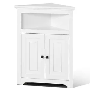 VEVOR 32" Corner Storage Cabinet, TikTokShopBlackFriday, 3 Tiers Small Storage Cabinet with 2 Wooden Doors & Adjustable Shelves, Freestanding Corner Kitchen Cabinet for Living Room, Kitchen, Laundry Room, Bathroom, White