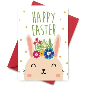 Easter Bunny Greeting Card, 1 Count Cute Cartoon Rabbit Design Happy Easter Card with Envelope, Greeting Card for Family Friend, Party Gift