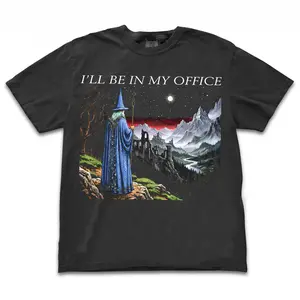 I'll Be In My Office Funny Wizard Graphic T-Shirt Men Women Vintage Fantasy Meme Shirt Retro Renaissance Faire Unisex Oversized Charcoal Cotton Tee Dark Academia Humor Apparel Funny Introvert Gift Sarcastic Magic Lover Top