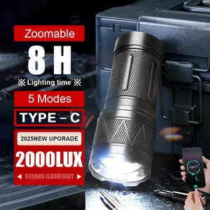 2000lm High Power LED Flashlight, Portable Outdoor Rechargeable Torch, Ultra Bright Zoom Handheld Flashlight, Ideal for Hiking, Camping, Emergency Lighting