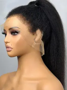 26-Inch Soft Yaki Straight Wig, 180 Density Lace Front, Pre-Styled Baby Hair, Heat Resistant, Suitable for All Seasons, Women's Daily Use