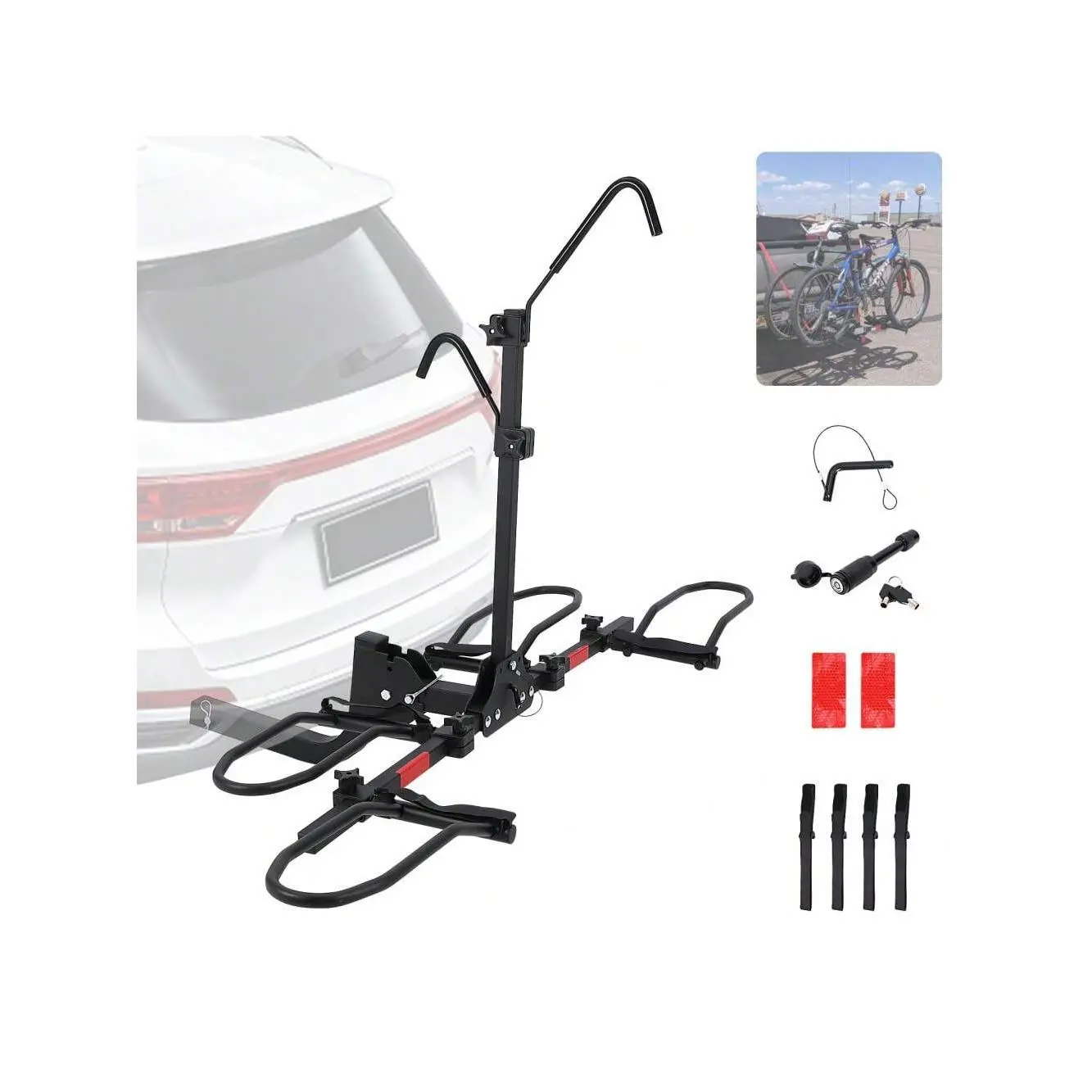 Bike Rack Hitch,Bike Carrier Hitch Mount,Wobble Free Smart Tilting Folding 2 Bicycle Electric Bike Racks With Lock,2" Hitch Fits Up To 180 Lbs Capacity With Up To 5.5" Fat Tires For Car, SUV, Trucks