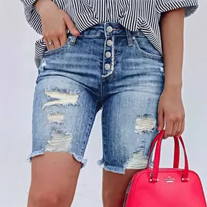 2026 New Fashion Women's Ripped Stretch High Quality Summer Denim Shorts