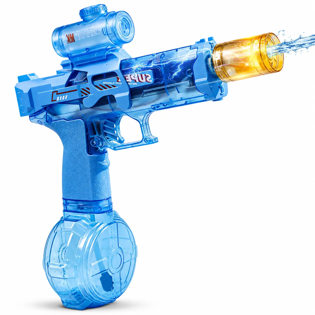 Electric Water Blaster for Kids and Adults, Automatic Rechargeable Water Toy with Simulated Flame Light Effect, 32 FT Long Range and Large Capacity Tank for Pool Beach Backyard Outdoor Summer Play