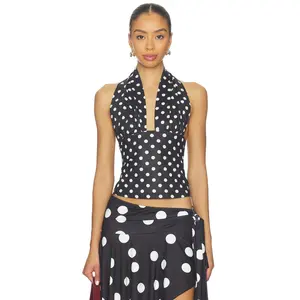 LIONESS Safari Halter Top in Noir Polka