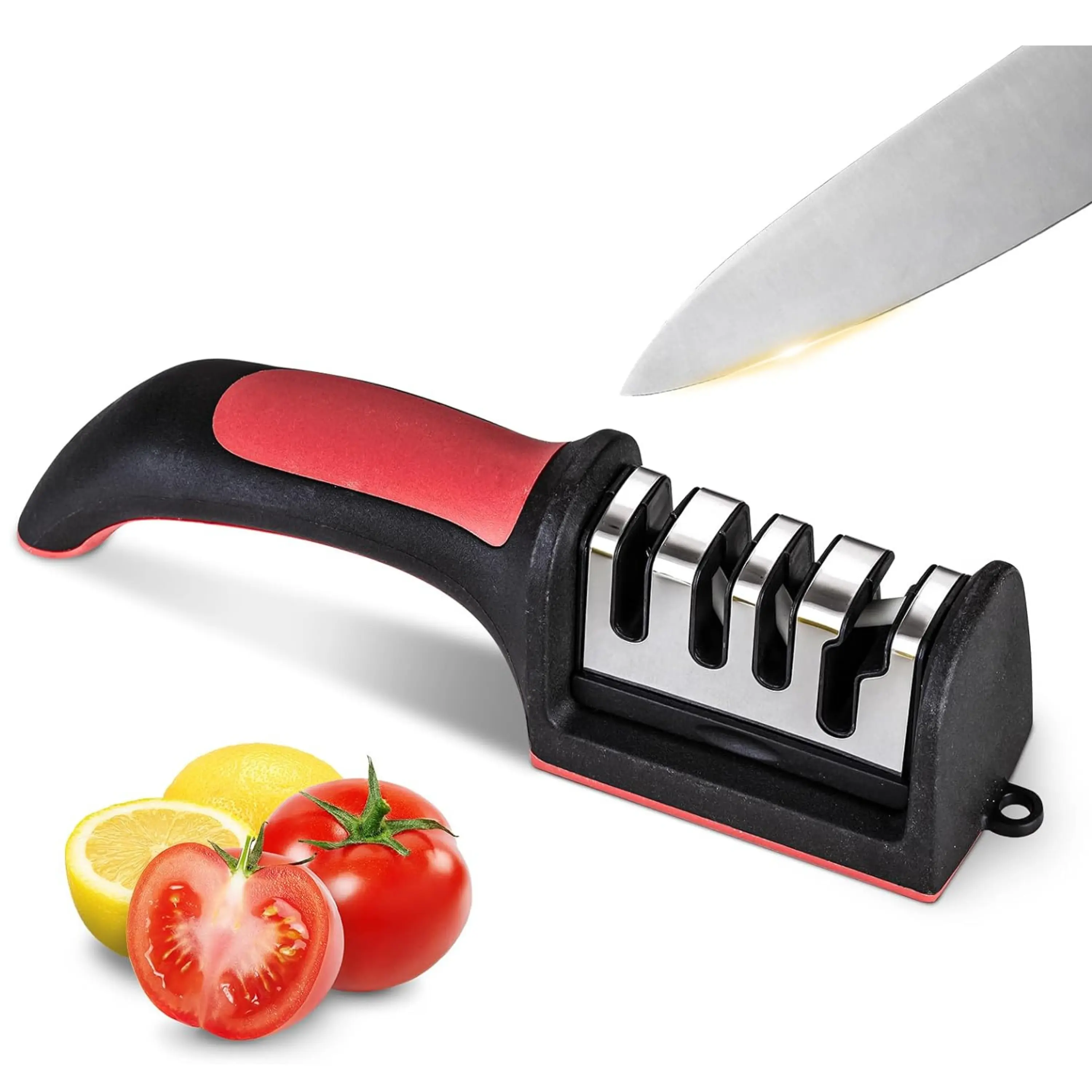 4-in-1 Knife Sharpener with Tungsten, Diamond & Ceramic Slots, Scissor Sharpener