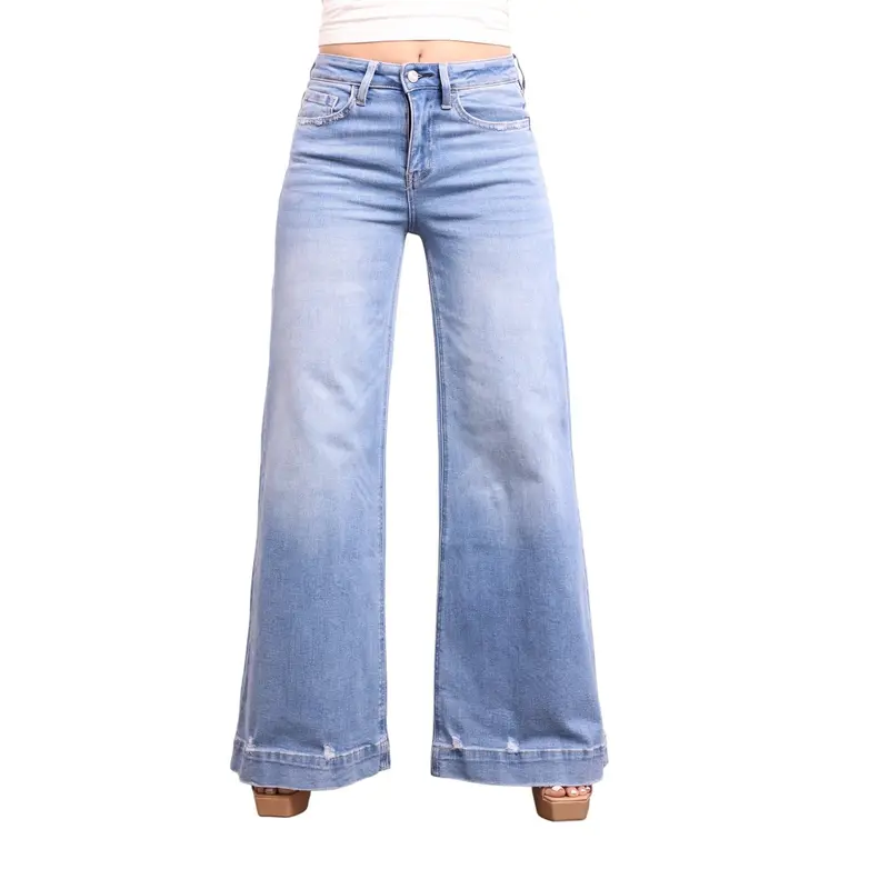 Women's High Waist Adrian Loose Wide Leg Jeans - 94.5% Cotton Denim Feels Authentic, Spandex Fabric, 3 Inseams, Pockets, Lightweight, Distressing, Made for Everyday, Travel, and Plans