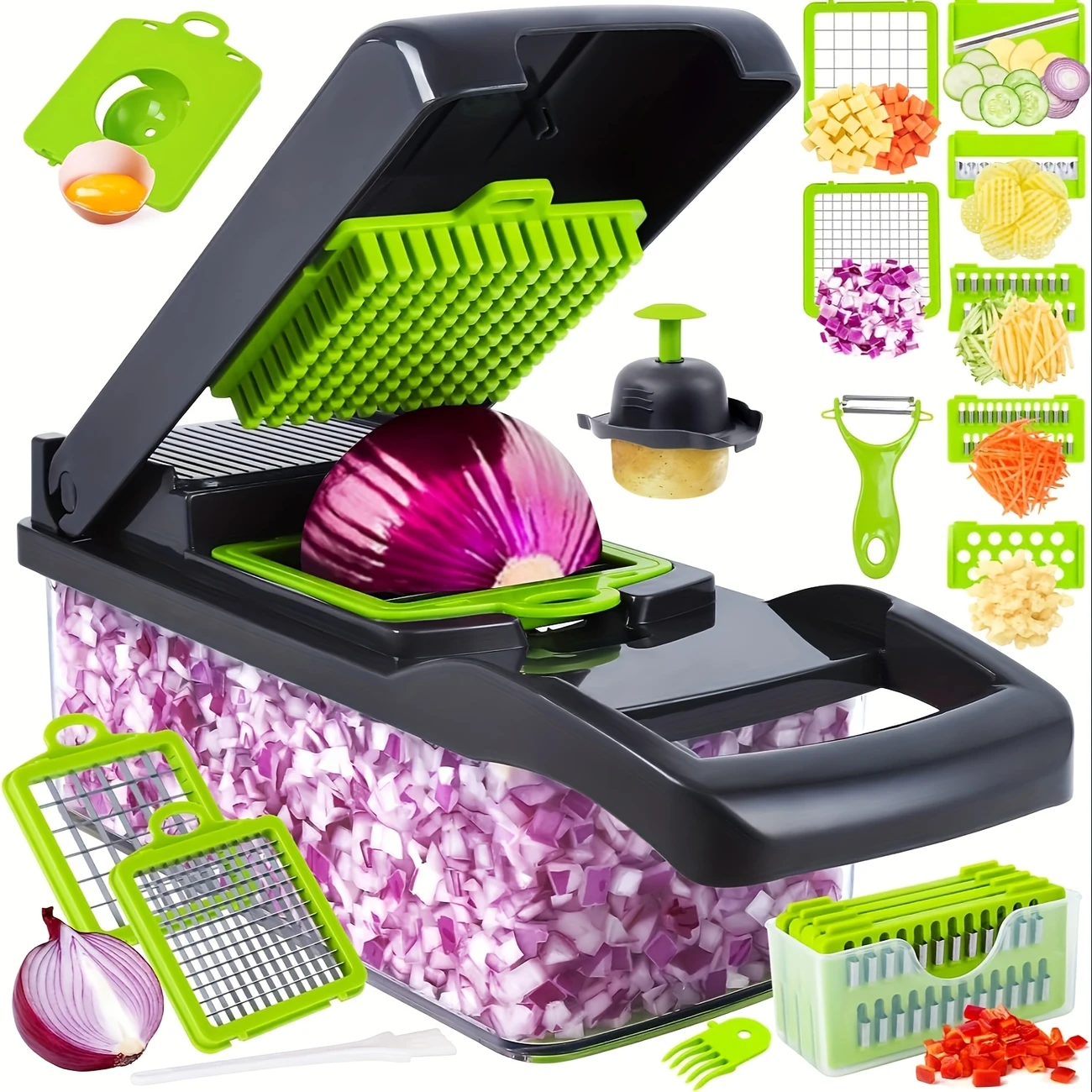 [TikTokShopfalldealsforyou]Multifunctional 16 in 1 Food Chopper, 1 Set Manual Vegetable Cutter with Container, Household Vegetable Cutting Slicer, Kit