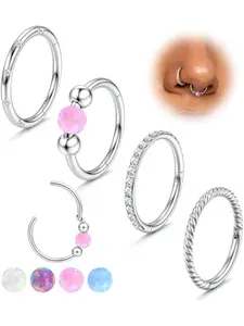 4Pcs 16G/18G Nose Ring Silver Steel Segment Clicker Hinged Septum Piercing Jewellery Lip Rings Helix Tragus Earrings Conch Hoop Nose Piercing 8/10MM