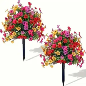 2-Pack Artificial Violet Rose Eucalyptus Daisy Stems High-Quality Plastic Decor for Indoor Outdoor Use Year-Round Festive Occasions No Maintenance Needed Floral Decorative