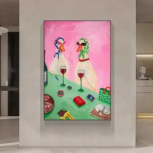 5D Full Drill Diamond Painting Kit - Sassy Ducks with Sunglasses & Wine, Retro Pink Background, Round Acrylic Diamonds, Funny Animal Themed DIY Art for Home Wall Decor, Ideal Gift for Duck Lovers & Craft Enthusiasts