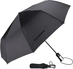 Travel Umbrella Windproof with 46 Inches Large Canopy 10 Reinforced Fiberglass Ribs  Handle Auto Open & Close, Black
