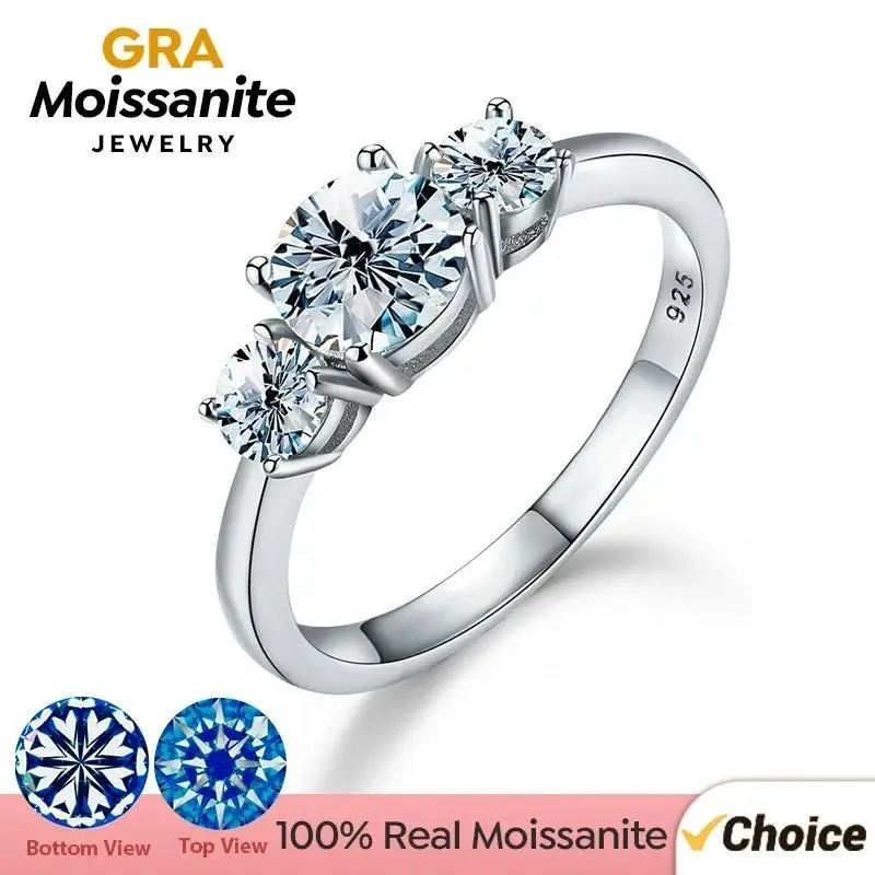 GRA 1.6ct Real Moissanite Diamond Round Ring for Women 925 Sterling Silver Anniversary Party  Fine Luxury Jewelry